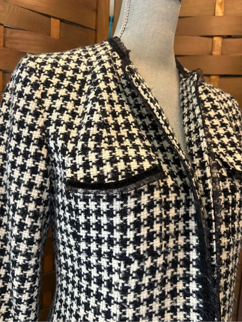 Vintage Spenser Jeremy argyle wool Black & White Houndstooth Long Coat
